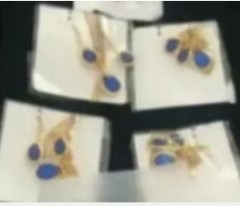 Casual Blue Green Gold diamond ketting en oorbellen Nieuw     
